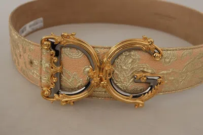 Dolce & Gabbana Gold Wide Waist Jacquard Baroque Dg Logo Buckle Belt In Neutral