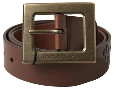 Dolce & Gabbana Brown Leather #dgfamly Square Buckle Belt In Brown