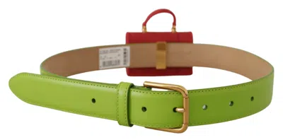 Dolce & Gabbana Green Leather Devotion Heart Micro Bag Headphones Belt In Green