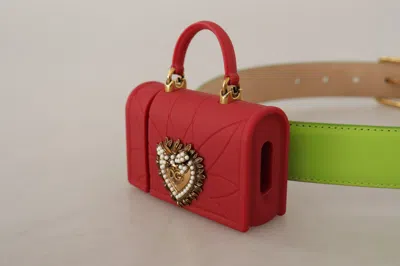 Dolce & Gabbana Green Leather Devotion Heart Micro Bag Headphones Belt In Green