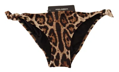 Dolce & Gabbana Bikini Bottom Brown Leopard Print Swimsuit Swimwear In Brown