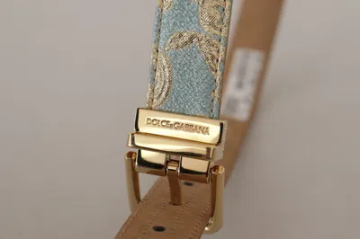 Dolce & Gabbana Blue Leather Jacquard Embossed Gold Metal Buckle Belt In Blue