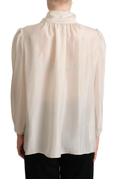 Dolce & Gabbana Light Gray Ascot Collar Shirt Silk Blouse Top In Neutral