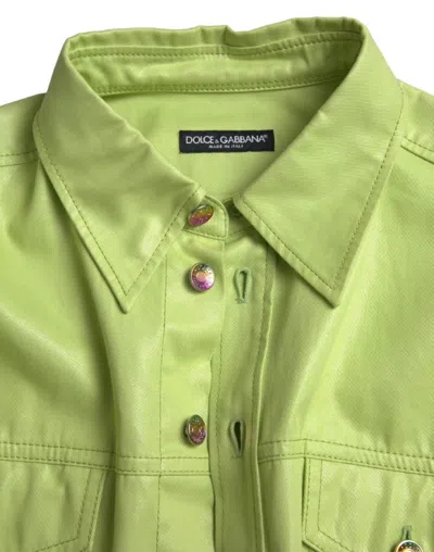 Dolce & Gabbana Green Cotton Collared Button Down Shirt In Green