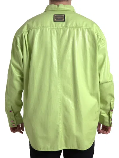 Dolce & Gabbana Green Cotton Collared Button Down Shirt In Green