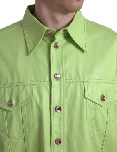 Dolce & Gabbana Green Cotton Collared Button Down Shirt In Green