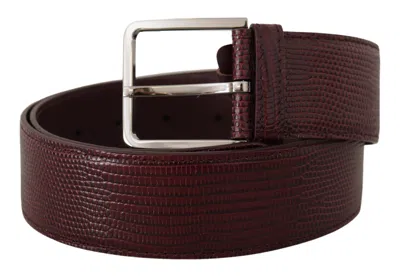 Dolce & Gabbana Maroon Calf Leather Wide Logo Engraved Buckle Belt In Burgundy