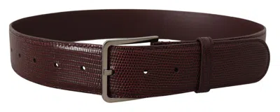 Dolce & Gabbana Maroon Calf Leather Wide Logo Engraved Buckle Belt In Burgundy