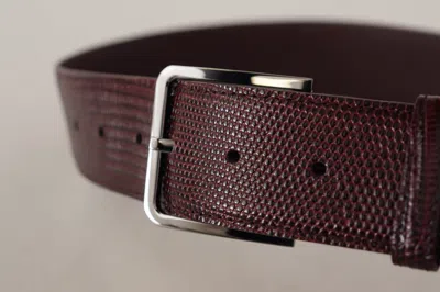 Dolce & Gabbana Maroon Calf Leather Wide Logo Engraved Buckle Belt In Burgundy