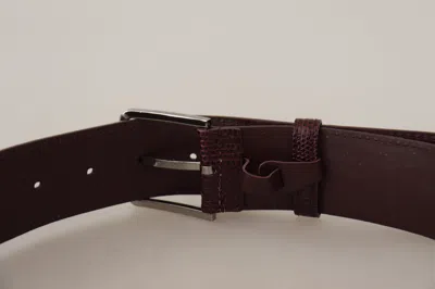 Dolce & Gabbana Maroon Calf Leather Wide Logo Engraved Buckle Belt In Burgundy