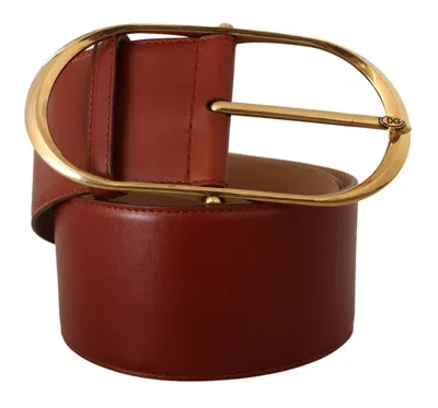 Dolce & Gabbana Maroon Leather Gold Metal Oval Buckle Belt In Burgundy