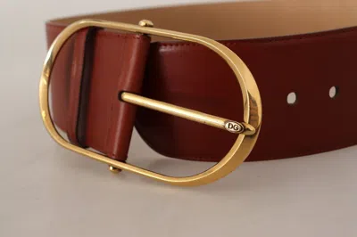 Dolce & Gabbana Maroon Leather Gold Metal Oval Buckle Belt In Burgundy