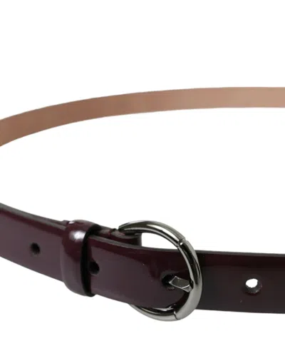 Dolce & Gabbana Maroon Leather Silver Metal Buckle Belt In Burgundy