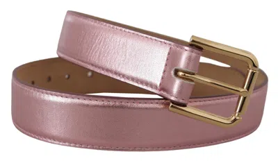 Dolce & Gabbana Metallic Pink Polished Leather Logo Metal Buckle Belt In Purple