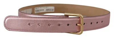 Dolce & Gabbana Metallic Pink Polished Leather Logo Metal Buckle Belt In Purple
