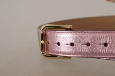 Dolce & Gabbana Metallic Pink Polished Leather Logo Metal Buckle Belt In Purple