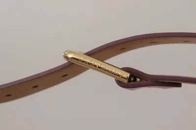 Dolce & Gabbana Metallic Pink Polished Leather Logo Metal Buckle Belt In Purple