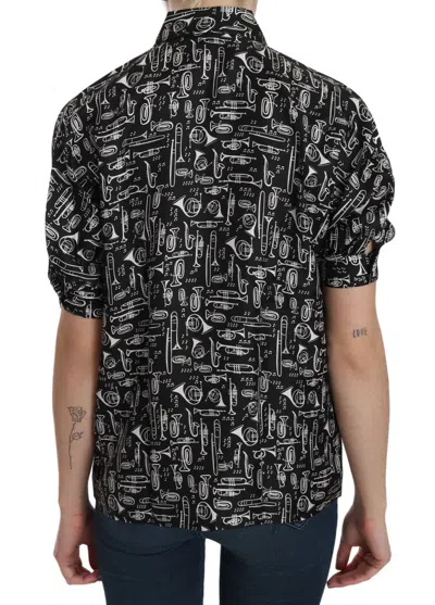 Dolce & Gabbana Black Musical Instrument Collared Blouse Shirt In Black