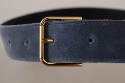 Dolce & Gabbana Navy Blue Velvet Gold Metal Logo Waist Buckle Belt In Blue