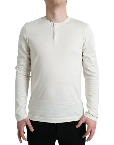 Dolce & Gabbana Off White Cotton Henley Pullover Sweater In White