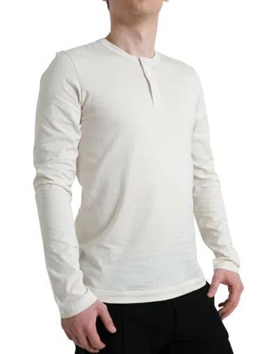 Dolce & Gabbana Off White Cotton Henley Pullover Sweater In White