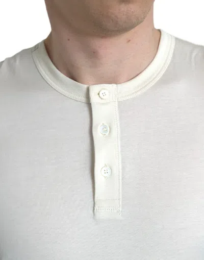 Dolce & Gabbana Off White Cotton Henley Pullover Sweater In White
