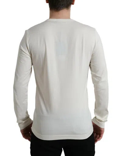 Dolce & Gabbana Off White Cotton Henley Pullover Sweater In White