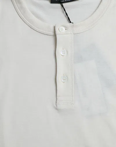 Dolce & Gabbana Off White Cotton Henley Pullover Sweater In White