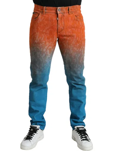 Dolce & Gabbana Multicolor Ombre Cotton Slim Fit Denim Jeans In Blue