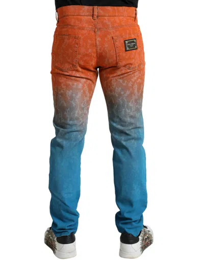 Dolce & Gabbana Multicolor Ombre Cotton Slim Fit Denim Jeans In Blue