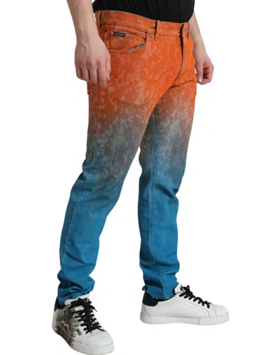 Dolce & Gabbana Multicolor Ombre Cotton Slim Fit Denim Jeans In Blue