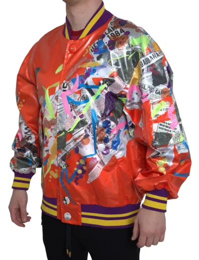 Dolce & Gabbana Orange Polyester Button Blouson Jacket In Red