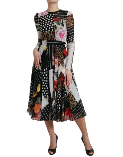 Dolce & Gabbana Multicolor Patchwork Floral Leopard Dress In Multi