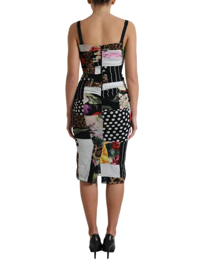 Dolce & Gabbana Multicolor Pachwork Midi Floral Silk Leopard Bodycon Dress In Multi