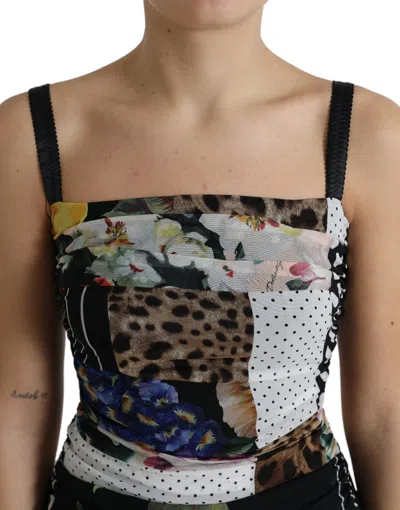 Dolce & Gabbana Multicolor Pachwork Midi Floral Silk Leopard Bodycon Dress In Multi