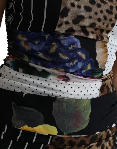Dolce & Gabbana Multicolor Pachwork Midi Floral Silk Leopard Bodycon Dress In Multi