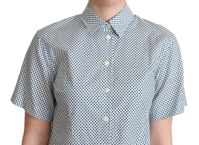 Dolce & Gabbana White Blue Polka Dot Cotton Shirt In Multi