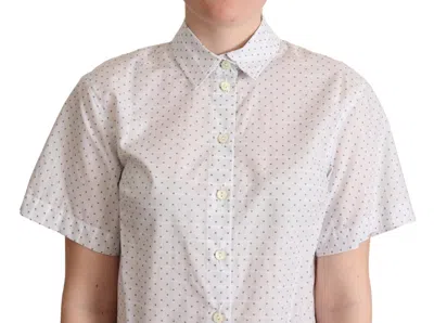 Dolce & Gabbana White Gray Polka Dots Collared Button Shirt In White