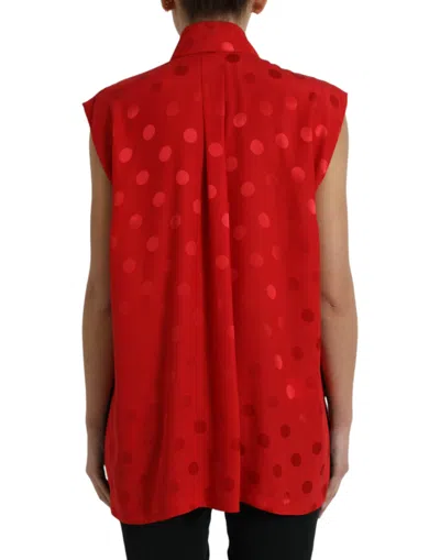 Dolce & Gabbana Red Polka Dot Sleeveless Collared Blouse Top In Red