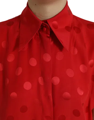 Dolce & Gabbana Red Polka Dot Sleeveless Collared Blouse Top In Red