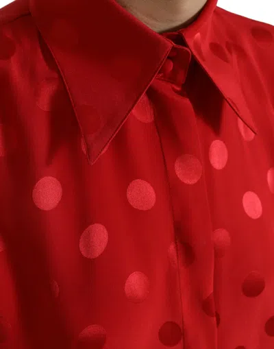 Dolce & Gabbana Red Polka Dot Sleeveless Collared Blouse Top In Red
