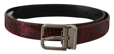 Dolce & Gabbana Red Exotic Leather Metal Logo Buckle Belt In Brown