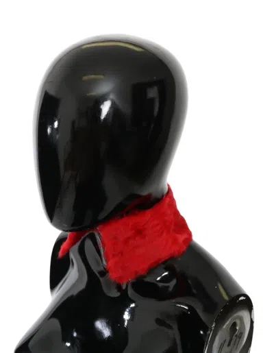 Dolce & Gabbana Red Fur Neck Collar Wrap Lambskin Scarf In Red