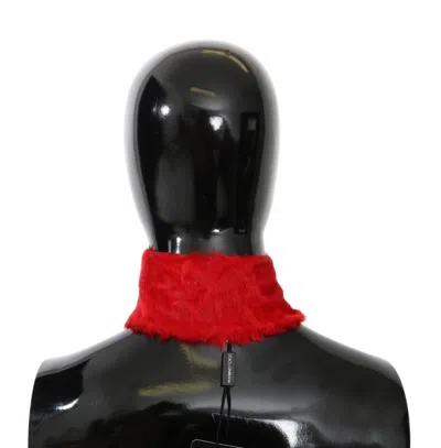 Dolce & Gabbana Red Fur Neck Collar Wrap Lambskin Scarf In Red