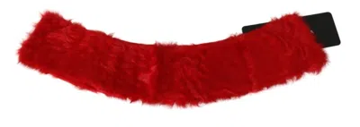 Dolce & Gabbana Red Fur Neck Collar Wrap Lambskin Scarf In Red