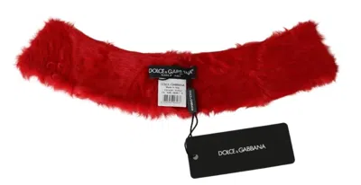 Dolce & Gabbana Red Fur Neck Collar Wrap Lambskin Scarf In Red
