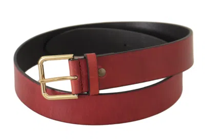 Dolce & Gabbana Red Leather Gold Logo Engraved Metal Buckle Belt In Red