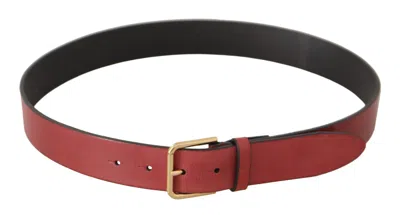 Dolce & Gabbana Red Leather Gold Logo Engraved Metal Buckle Belt In Red