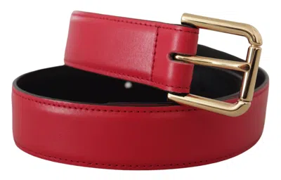 Dolce & Gabbana Red Calf Leather Gold Tone Logo Metal Buckle Belt In Red