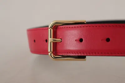 Dolce & Gabbana Red Calf Leather Gold Tone Logo Metal Buckle Belt In Red